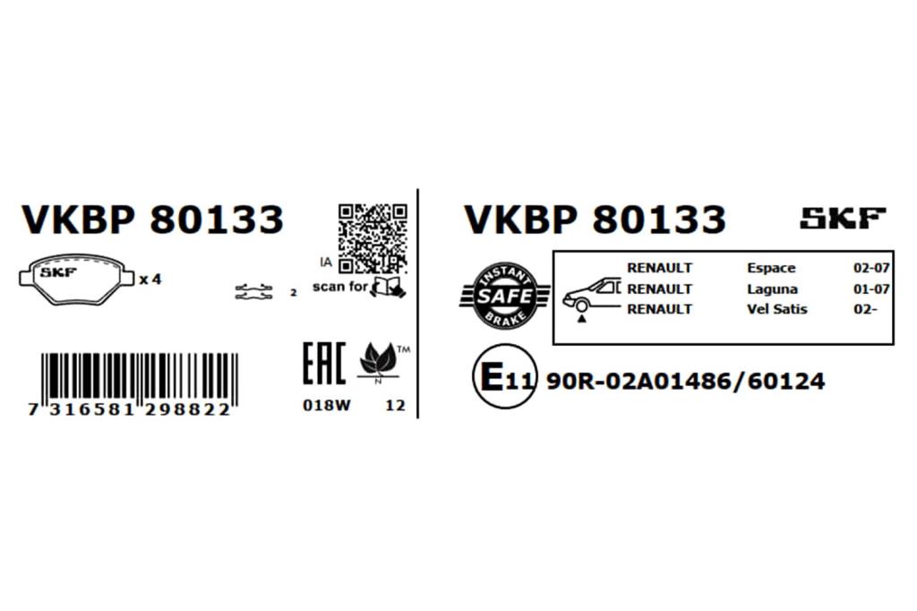 Jogo de 4 pastilhas de travão SKF ref. VKBP 80133